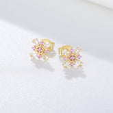Pink Zircon Petals Silver Studs Earrings for Women